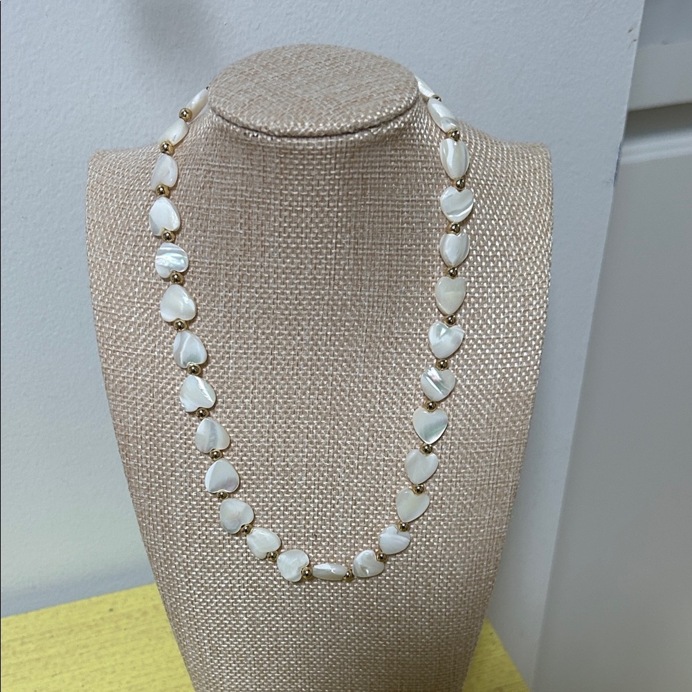 J. Crew White and Gold Heart Pearl Necklace